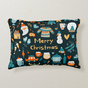 Hand-drawn Christmas and New Year elements. Decorative Cushion