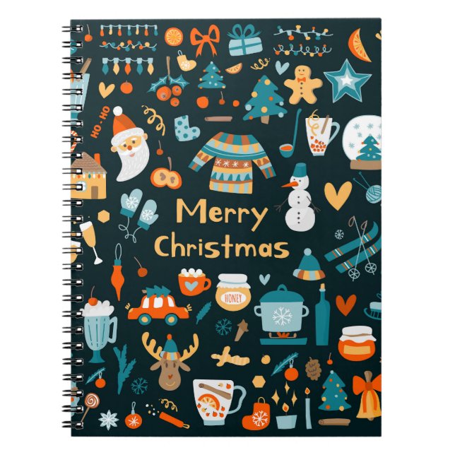Hand-drawn Christmas and New Year elements. Notebook (Front)