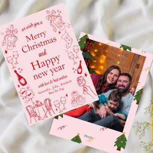 Hand drawn christmas and new year wishes doodle holiday card