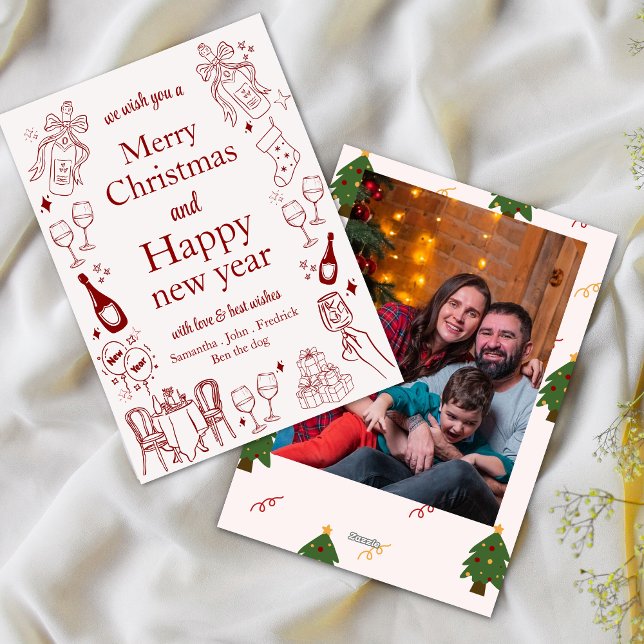 Hand drawn christmas and new year wishes doodle  holiday card (Creator Uploaded)