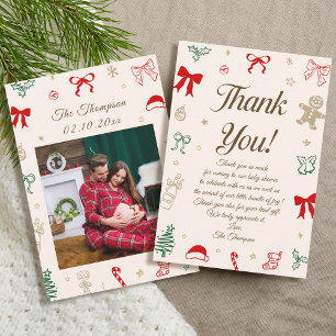 Hand Drawn Christmas Baby Shower Photo Thank You Card