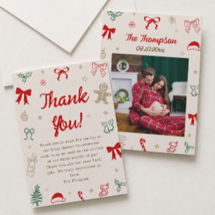 Hand Drawn Christmas Baby Shower Photo Thank You Card