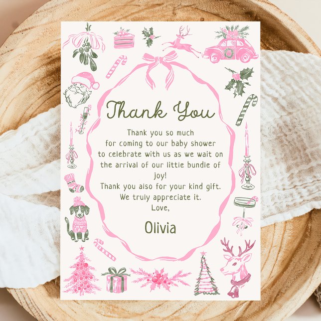 Hand Drawn Christmas Baby Shower Thank You Card (Creator Uploaded)