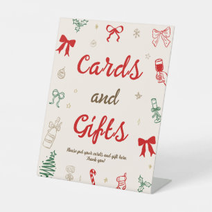 Hand Drawn Christmas Bridal Shower Cards and Gifts Pedestal Sign