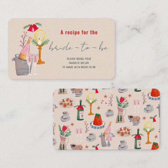 Hand Drawn Christmas Bridal Shower Share A Recipe Enclosure Card (Front/Back)