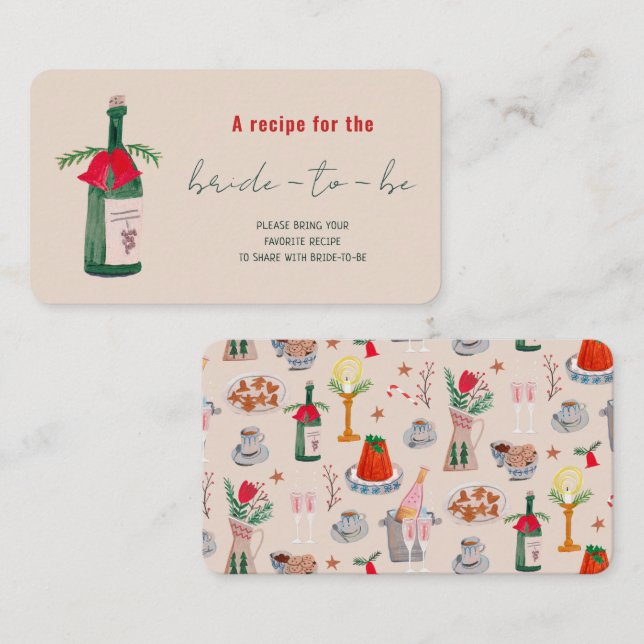 Hand Drawn Christmas Bridal Shower Share A Recipe Enclosure Card (Front/Back)
