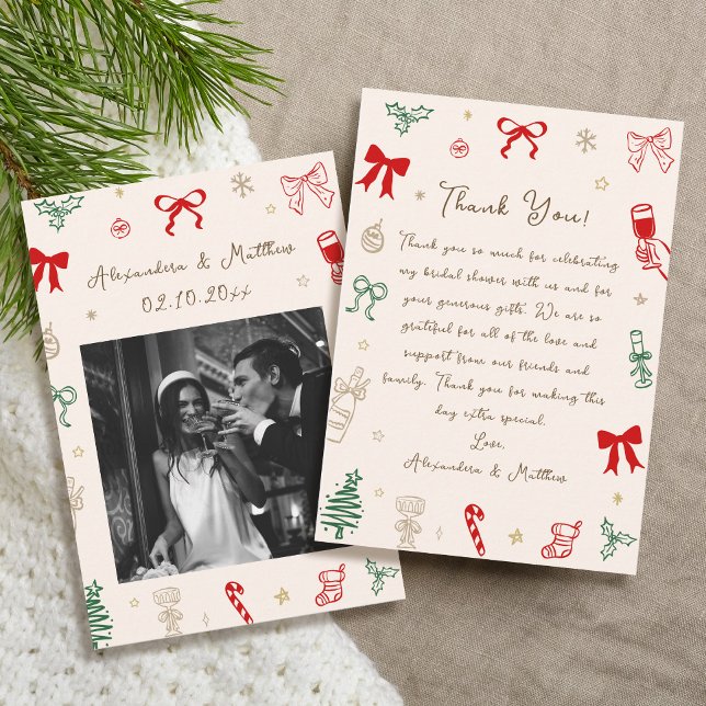 Hand Drawn Christmas Bridal Shower Thank You Card (Creator Uploaded)