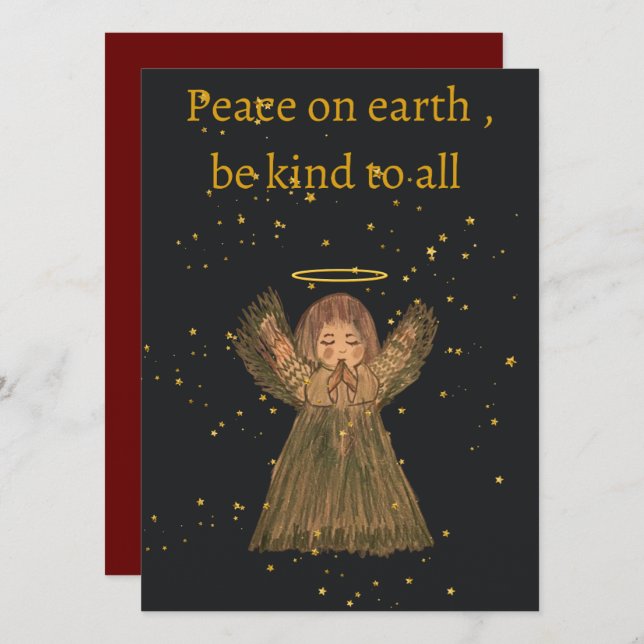 Hand drawn Christmas card , Angel , cute,  (Front/Back)