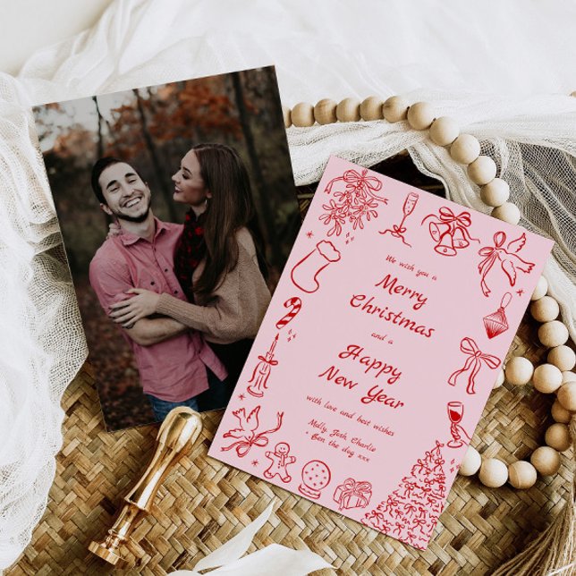 Hand Drawn Christmas Card Photo Doodle Xmas Pink (Creator Uploaded)