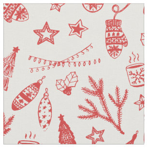 Hand Drawn Christmas Decorations Holiday Set Fabric