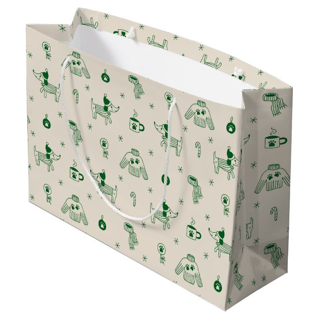 Hand-Drawn Christmas Dogs Large Gift Bag (Back Angled)