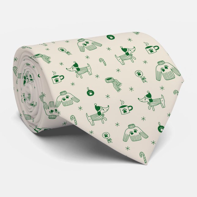 Hand-Drawn Christmas Dogs Neck Tie (Rolled)