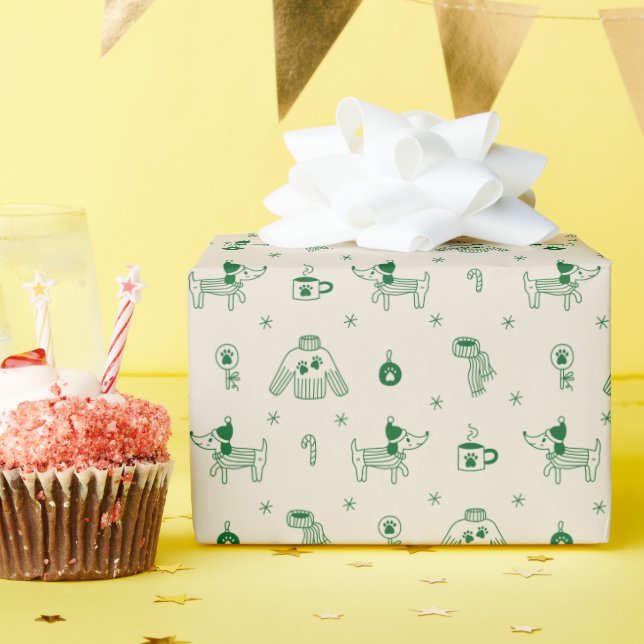 Hand-Drawn Christmas Dogs Wrapping Paper Roll   (Birthday Party)