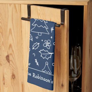 Hand Drawn Christmas Doodles Family Name Tea Towel