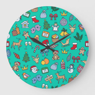 Hand Drawn Christmas: Festive Seamless. Large Clock