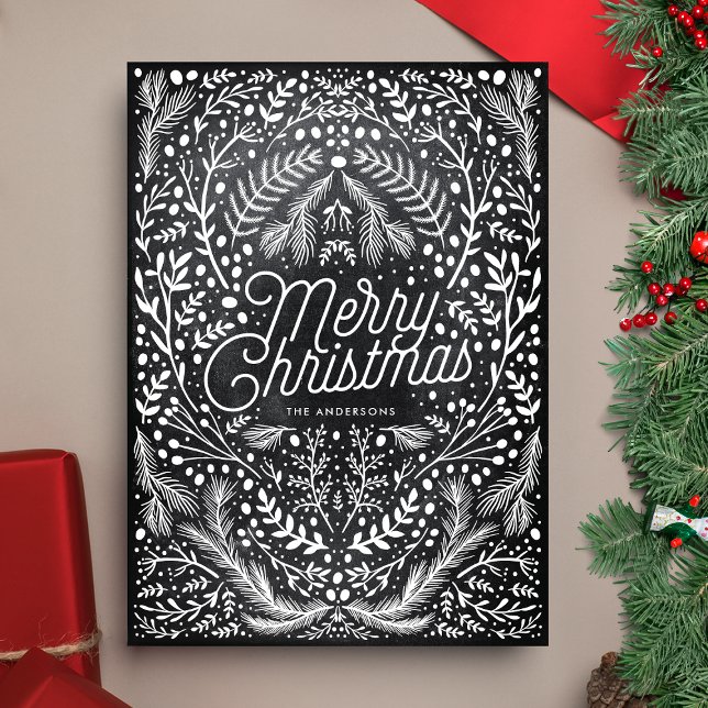 Hand-drawn Christmas foliage Black Chalk Photo Holiday Card (Creator Uploaded)