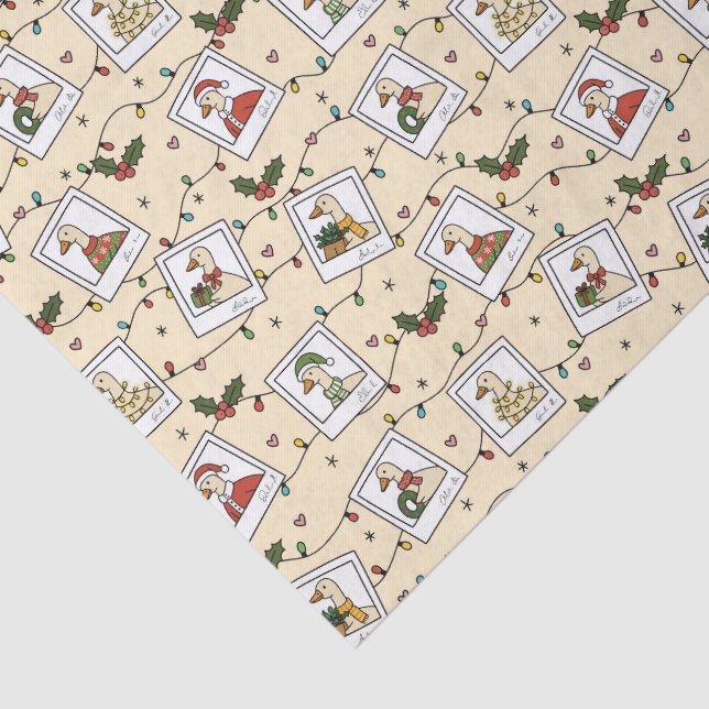 Hand Drawn  Christmas Geese Beige Tissue Paper (Detail)