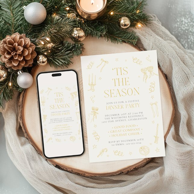 Hand Drawn Christmas Holiday Dinner Party Invite (Hand Drawn Christmas Holiday Dinner Party Invite)