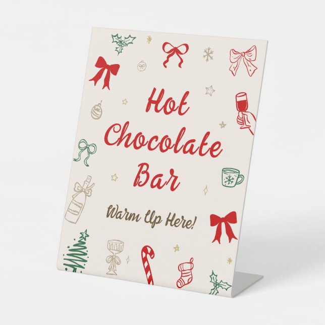 Hand Drawn Christmas Hot Chocolate Bar Pedestal Sign (Front)