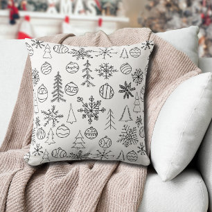 Hand-drawn Christmas icons white Cushion