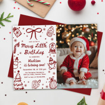 Hand Drawn Christmas Merry Little Birthday Photo