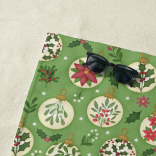 Hand Drawn Christmas Ornaments Beach Towel
