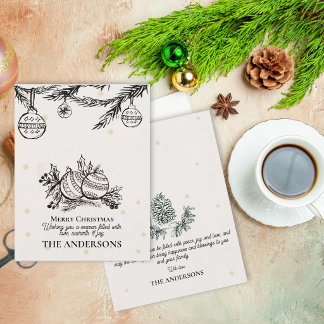 Hand Drawn Christmas Ornaments Personalised Family Holiday Card