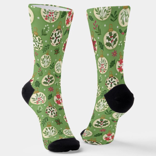 Hand Drawn Christmas Ornaments Socks (Angled)