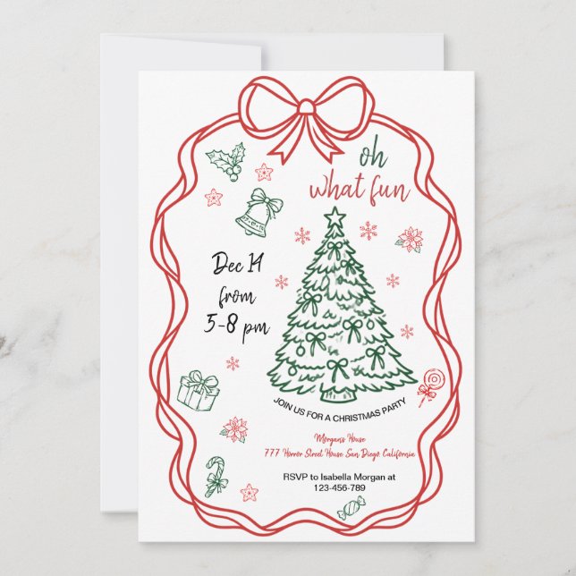 Hand Drawn Christmas Party Celebration Invitation (Front)