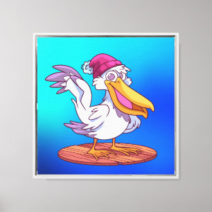 Hand Drawn Christmas Pelican Cartoon Canvas Print