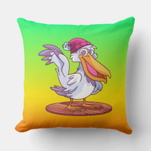 Hand Drawn Christmas Pelican Cartoon Cushion