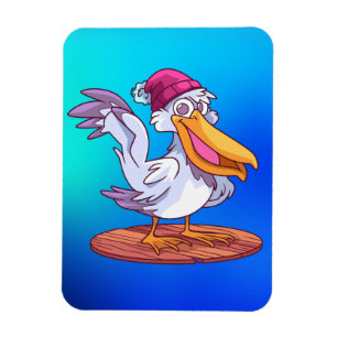 Hand Drawn Christmas Pelican Cartoon Illustration- Magnet
