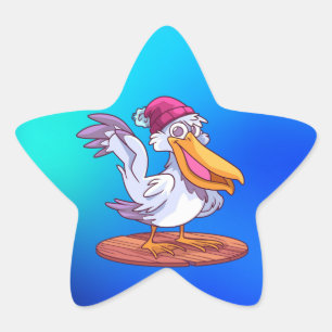 Hand Drawn Christmas Pelican Cartoon Illustration- Star Sticker