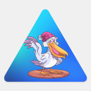 Hand Drawn Christmas Pelican Cartoon Illustration- Triangle Sticker