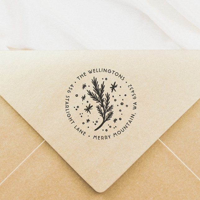Hand-Drawn Christmas Pine Family Return Address Rubber Stamp (Creator Uploaded)