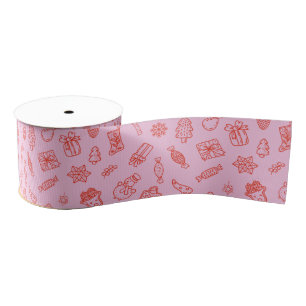 Hand drawn Christmas Pink and Red Grosgrain Ribbon