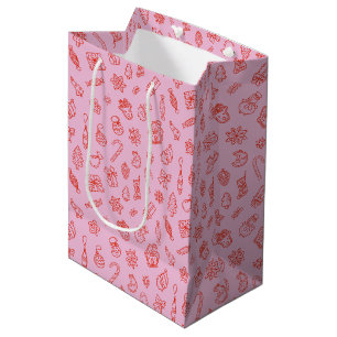 Hand drawn Christmas Pink and Red Medium Gift Bag