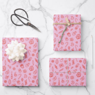 Hand drawn Christmas Pink and Red Wrapping Paper