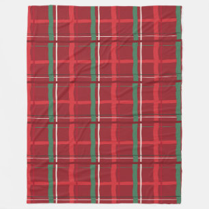 Hand-Drawn Christmas Red Plaid Fleece Blanket