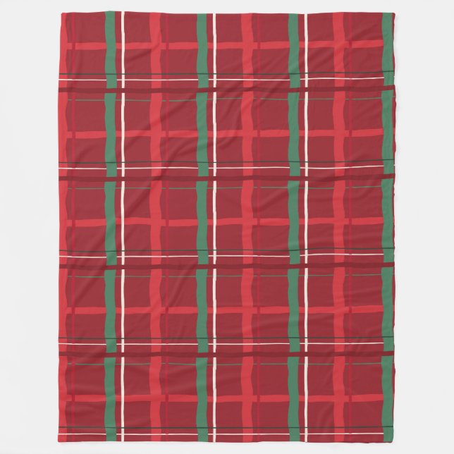 Hand-Drawn Christmas Red Plaid Fleece Blanket (Front)