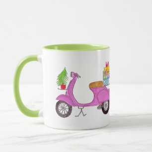 Hand drawn Christmas scooter with gifts Coffee Mug