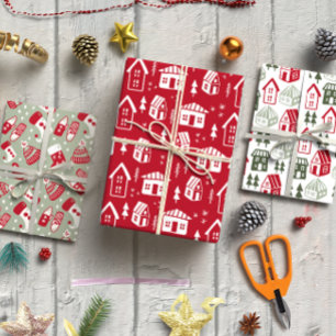 Hand Drawn Christmas set of 3 Wrapping Paper Sheet