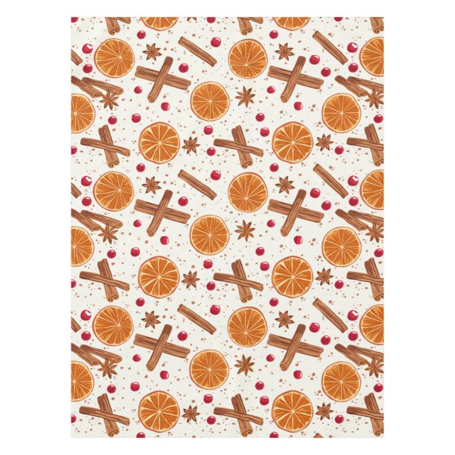 Hand-Drawn Christmas Spices Orange Cinnamon Tablecloth (Front)