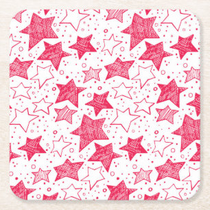 Hand drawn Christmas stars Square Paper Coaster
