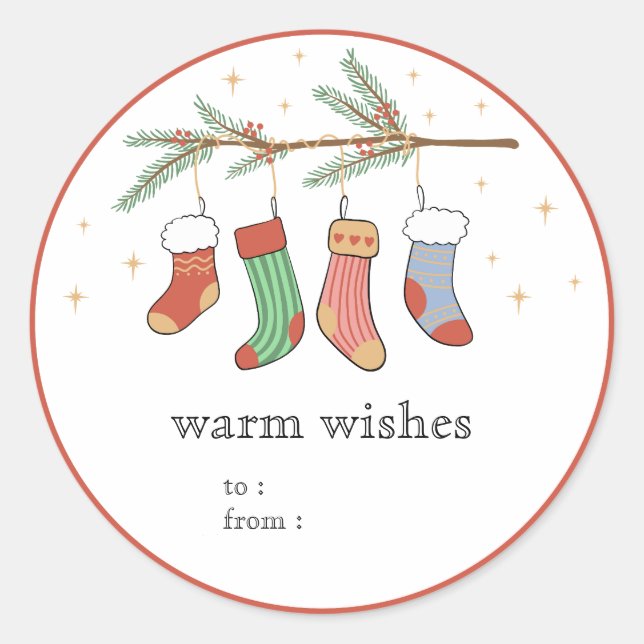 Hand Drawn Christmas Stockings Gift Label Sticker  (Front)