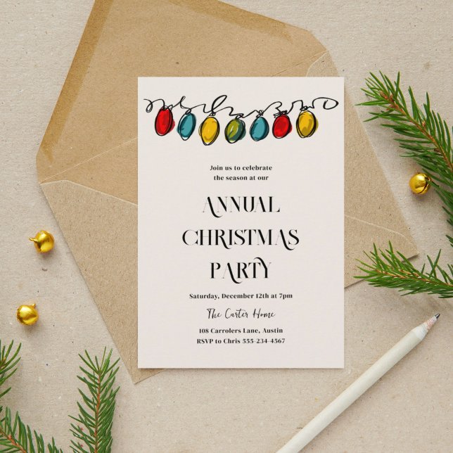 Hand Drawn Christmas String Lights Sketch Holiday Card (Christmas ornament sketches holiday party invitation.)