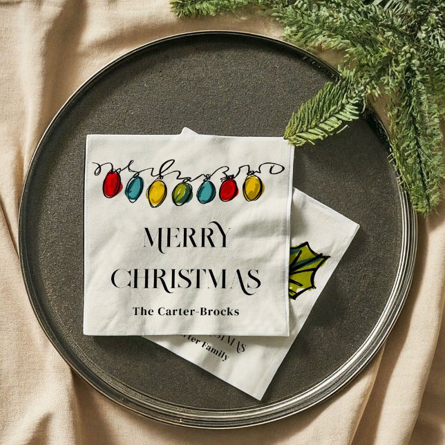 Hand Drawn Christmas String Lights Sketch Napkin (Hand Drawn Christmas String Lights Illustration Sketch Holiday Party Napkins)