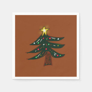 Hand Drawn Christmas Tree Brown Napkin