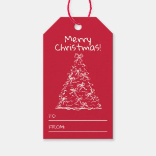 Hand Drawn Christmas Tree Ribbon Merry Christmas Gift Tags