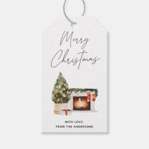 Hand-Drawn Christmas Tree & Stockings, Holiday Gift Tags